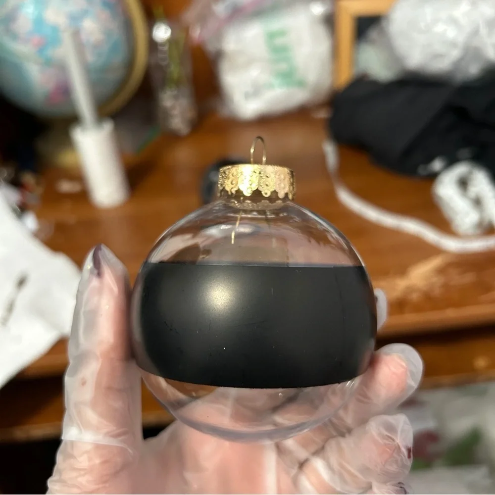 Black And Gold Santa Belt Design Bauble Ornaments - Set Of 2 - “Joy”